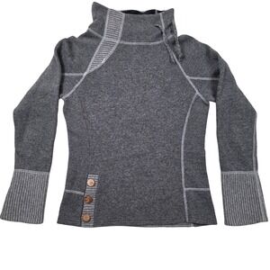 prAna Womens Lucia Gray Wool Blend Heathered Cowl Neck Long Sleeve Top Size S